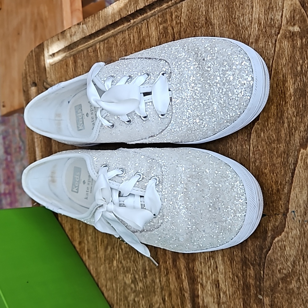 Keds x Kate Spade Wedding Glitter White Satin Lace Up Sneaker 7